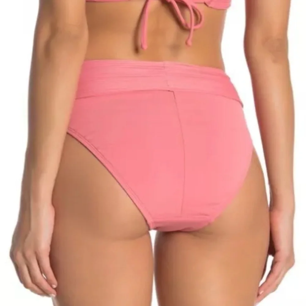 NWT Robin Piccone Lily Banded High Waist Bikini Bottoms Pink Lemonade